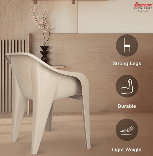 Supreme Futura Plastic Chairs for Home and Office (Set of 2, Dark Beige) - Image 4